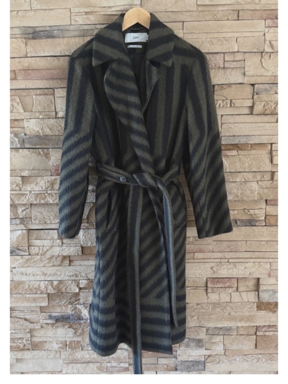 CLOSED Green and Black Striped Wool Bale Coat Size L